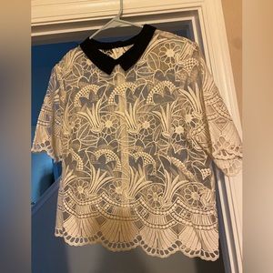 NWT sheer ivory with black Peter Pan collar